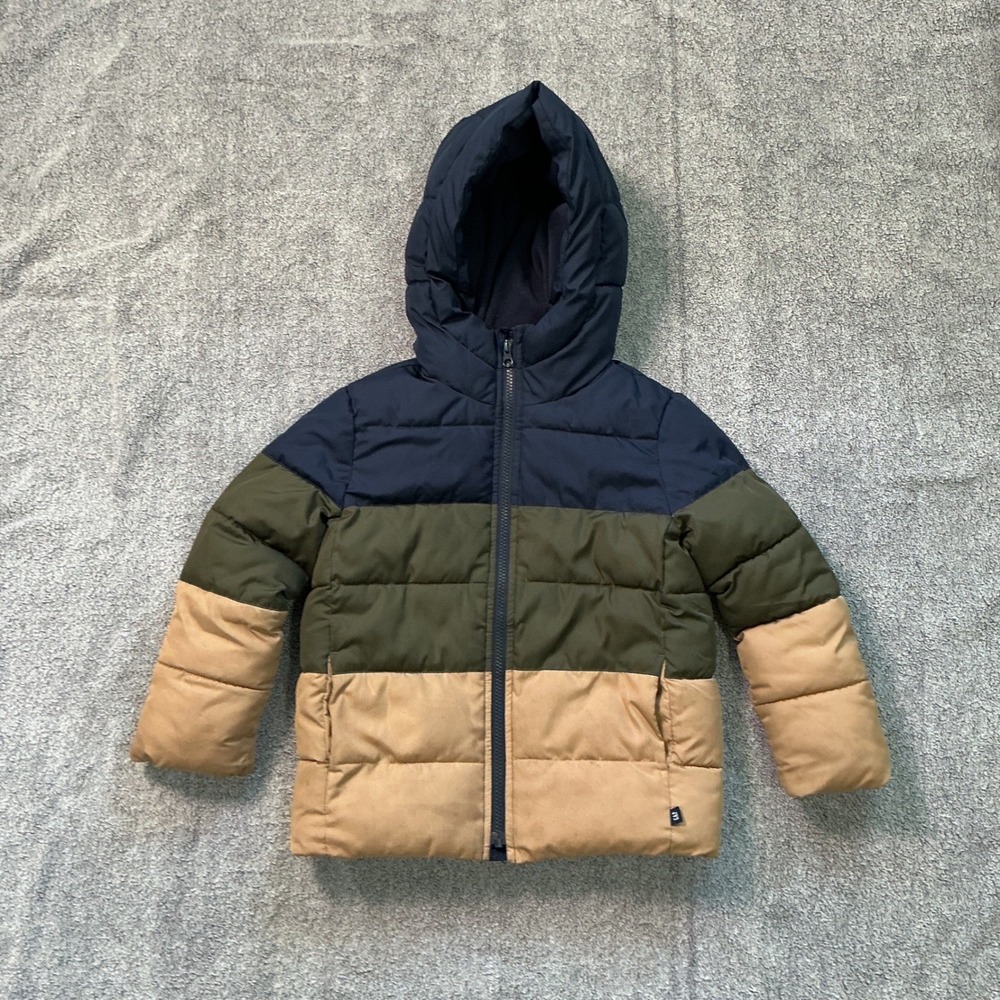 Gap Kids ColdControl Warmest Puffer Jacket Navy Green Tan XS 4-5 S/740106-00